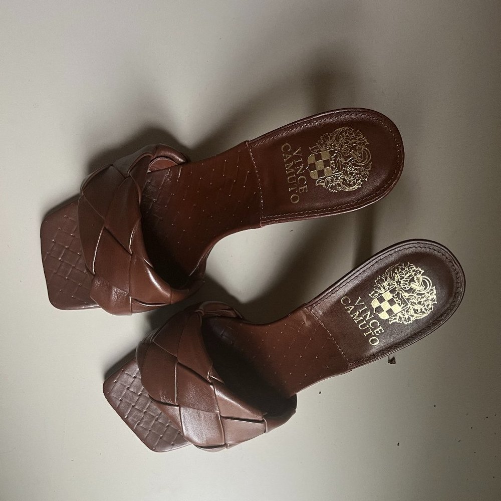 Vince Camuto braided mule sandals (8.5) (Chocolate)